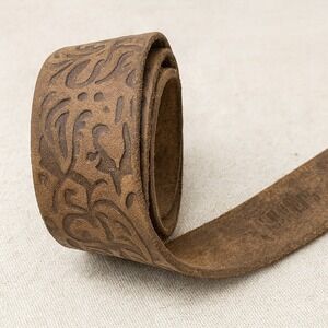 LOBO Tooled Leather Belt Floral Embossed Brown Western Boho Small S/P